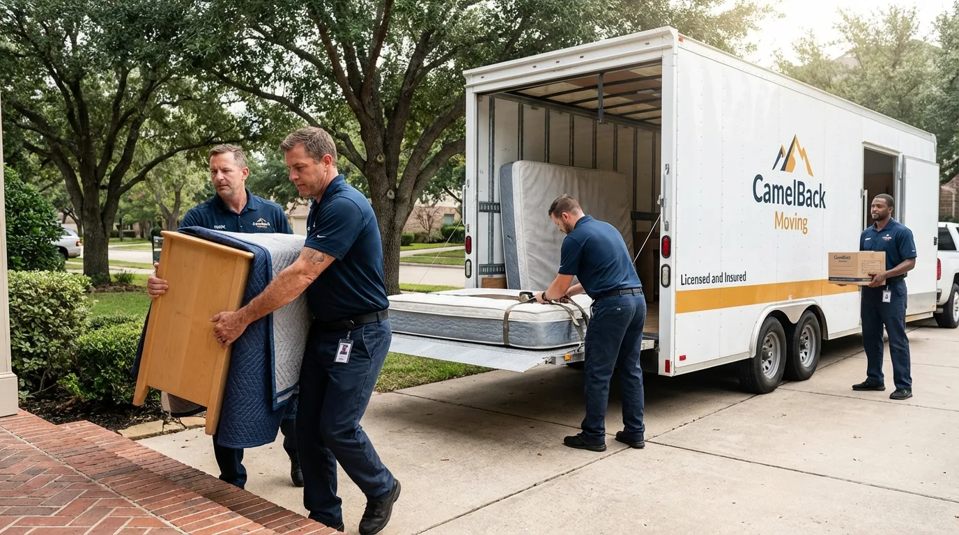 Crew loading residential truck for cross-state move from Marion, IA