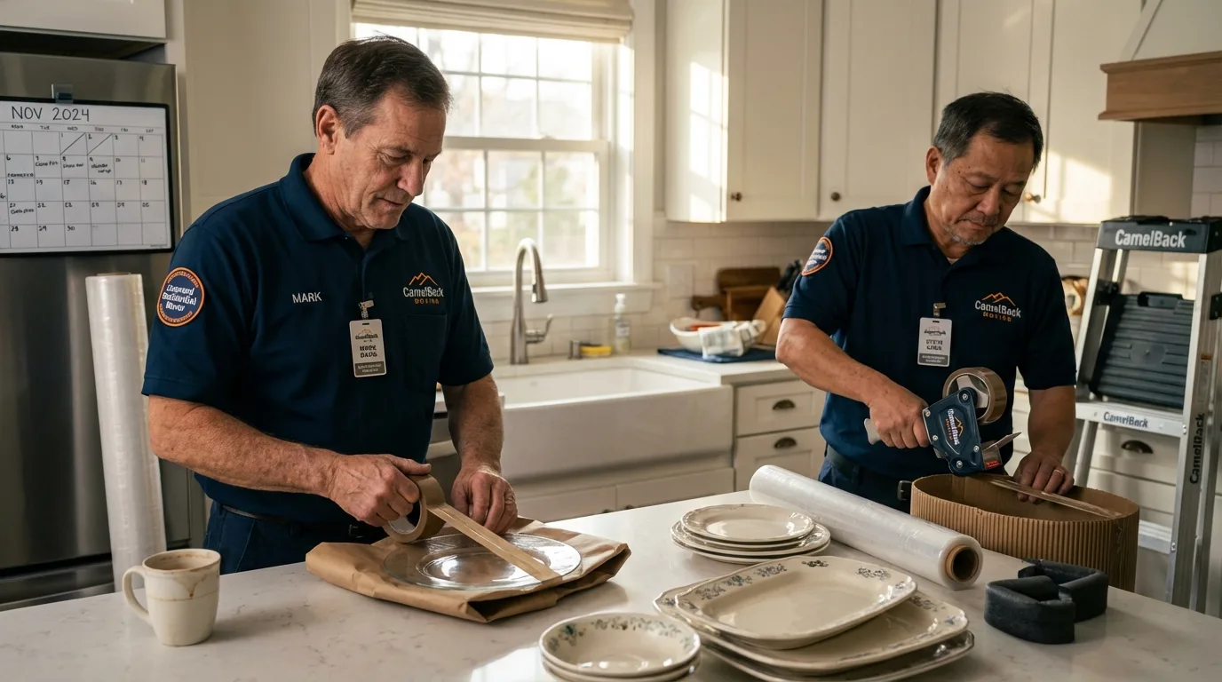 Professional crew packing kitchen dishware in Marion, IA